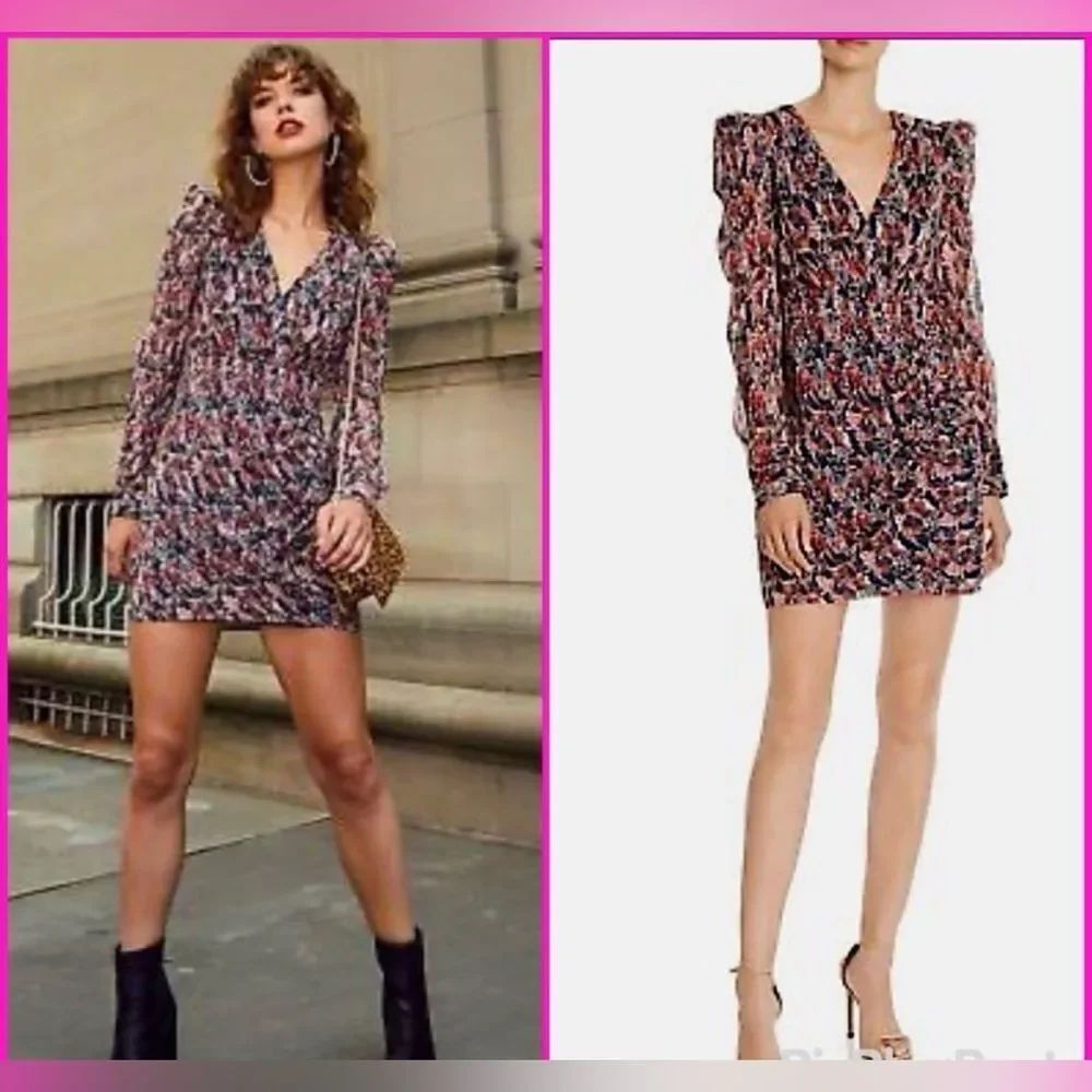Aqua Luxe Floral Puff Sleeve Mini Dress Black S